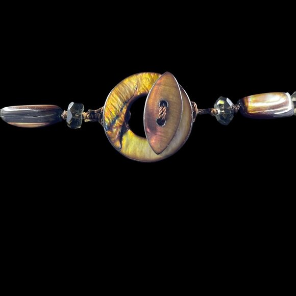 Earth Tone Shell Beaded Necklace Long Boho Natural Organic Fall Festival Jewelry - Picture 6 of 6